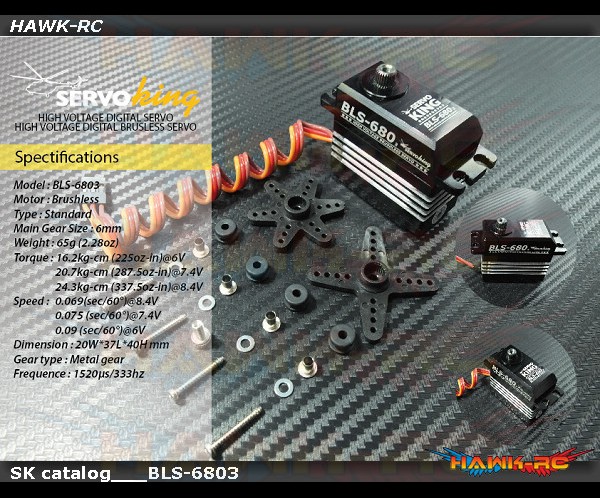 ServoKing BLS-6803 Digital Standard Size Brushless Servo (0.069s, 24.3kg @ 8.4V)